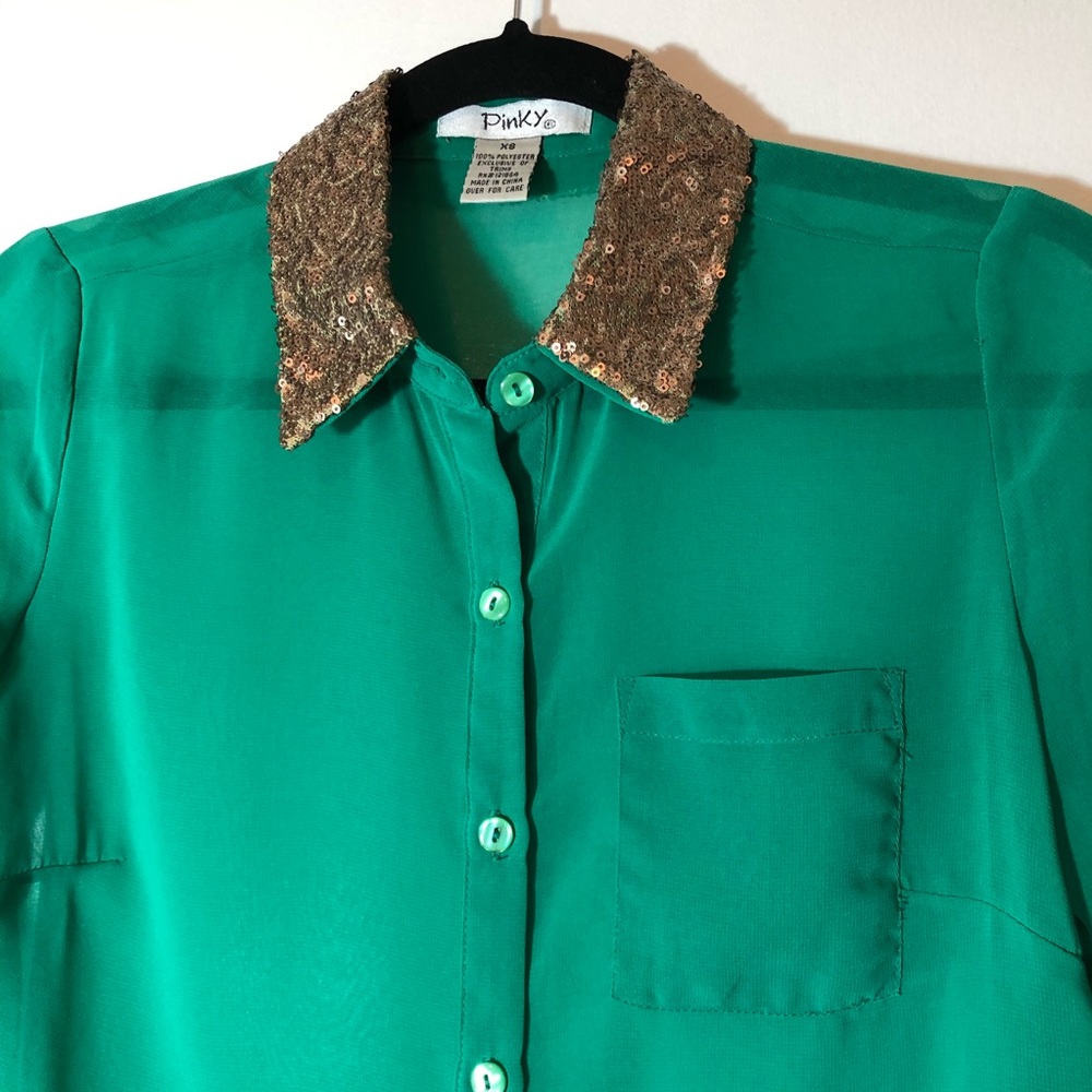 Pinky | Emerald Green ButtonUp Gold Sparkle Collar